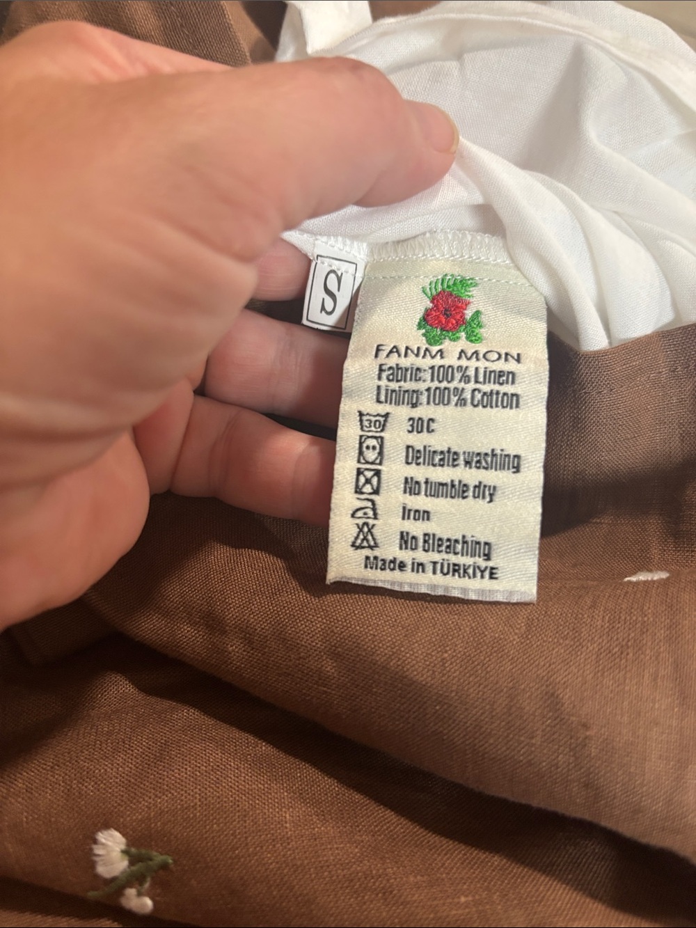 FANM Mon 100% Linen Embroidered Mini Dress | Size Small | Made in Turkey | Cotto - Picture 6 of 11
